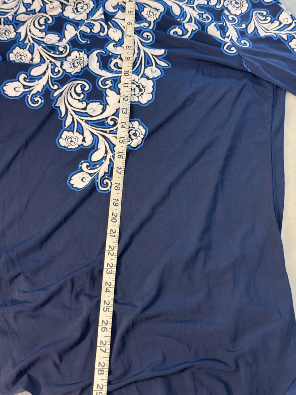 JM Navy Blue Floral Scroll Tunic blouse Top XL NWT - Picture 6 of 9